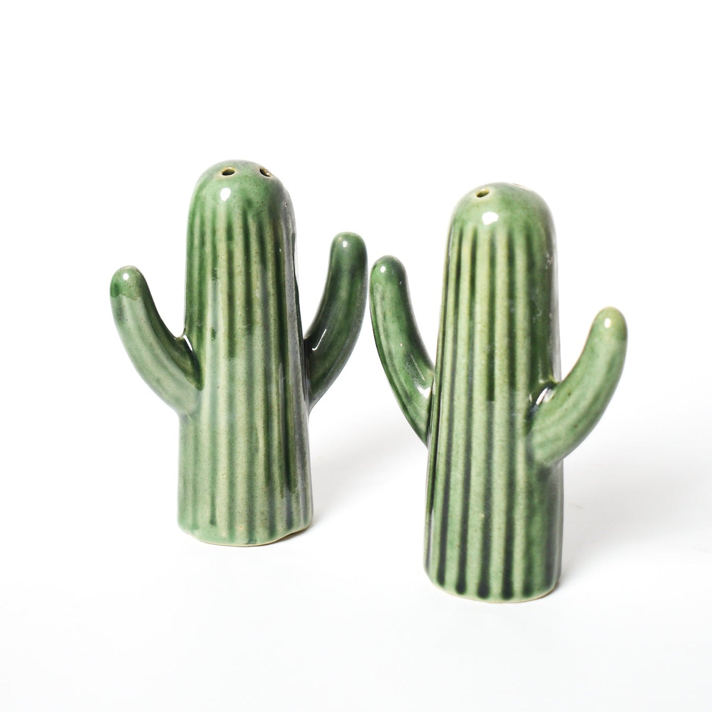 Salt Pepper Shaker | Hand-painted Ceramic Cactus Shape | Set of 2, Green