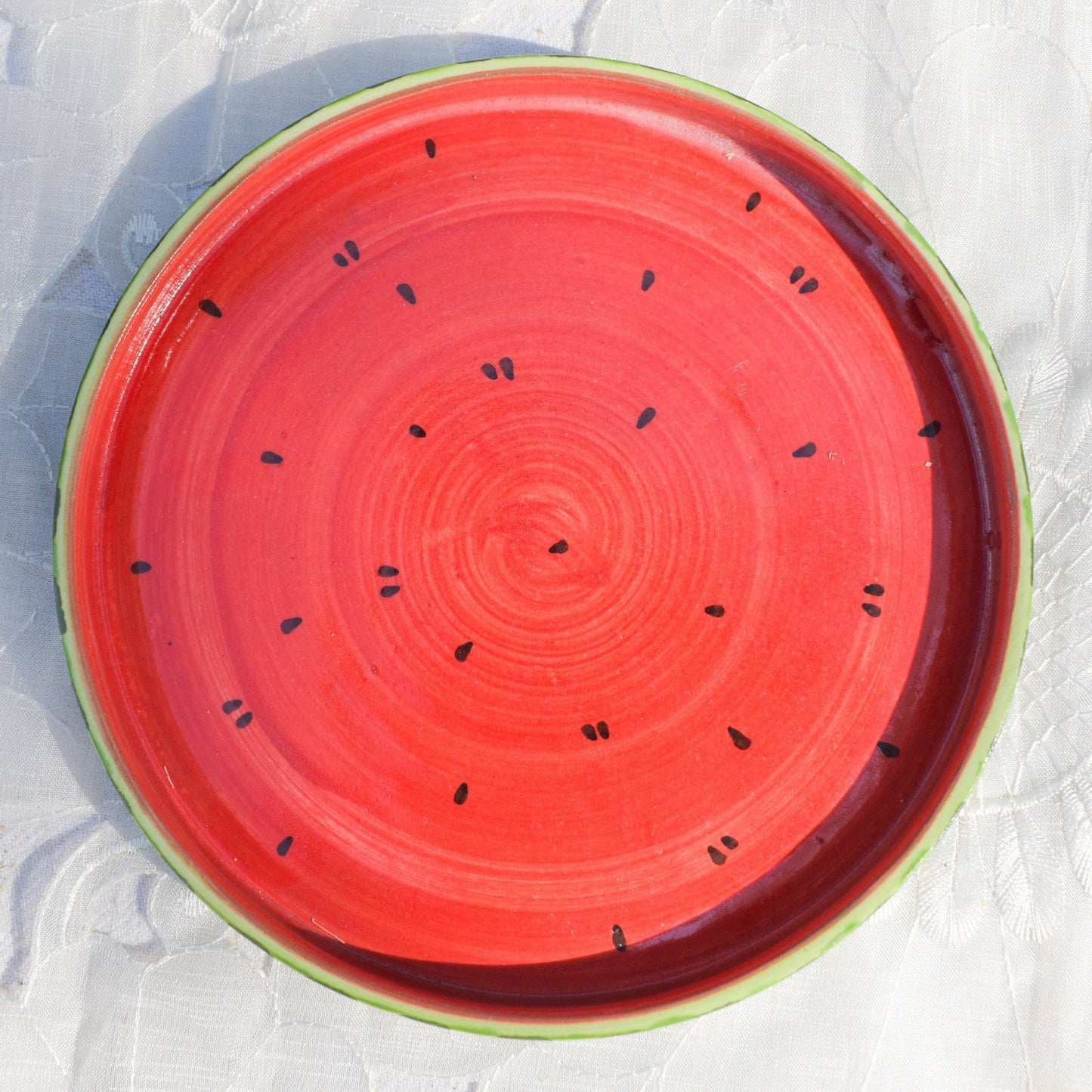 Serving Plate | Ceramic Hand-painted Watermelon Motif | 8 Inches