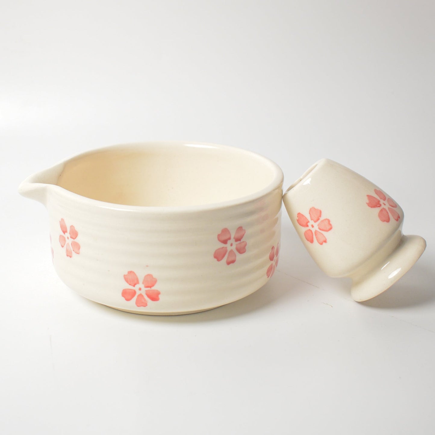 Serving Bowl | Ceramic Hand-painted Matcha Set | Cherry Blossom Set of 2