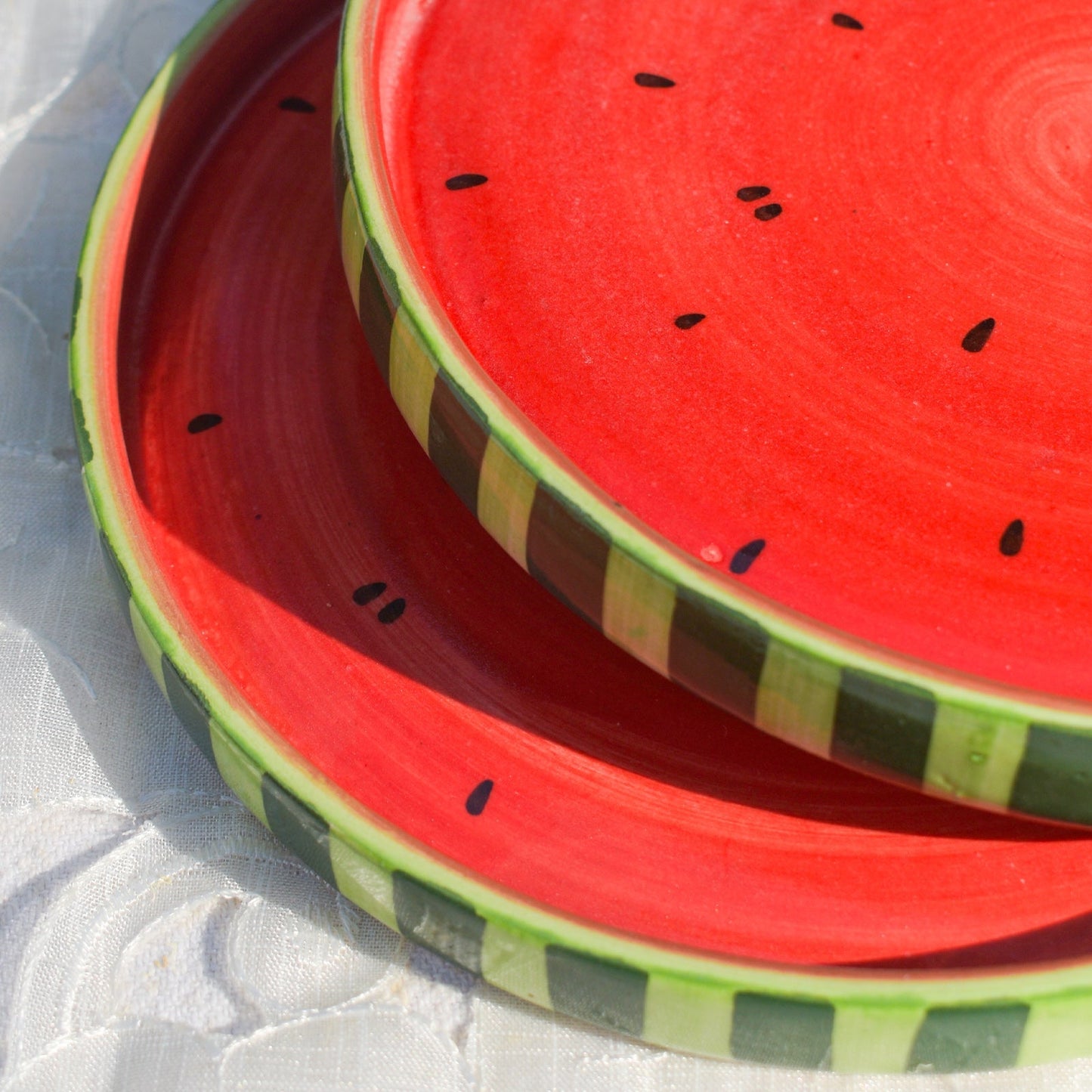 Serving Plate | Ceramic Hand-painted Watermelon Motif | 8 Inches