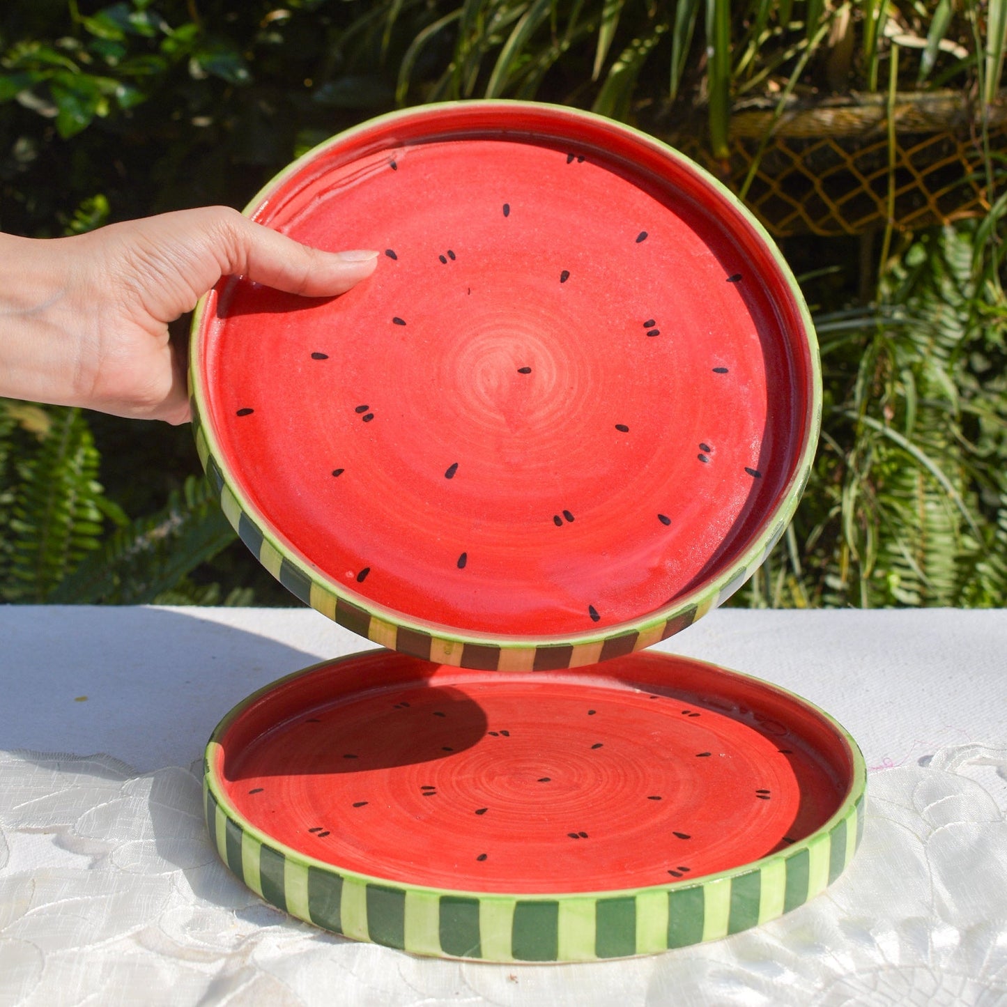 Serving Plate | Ceramic Hand-painted Watermelon Motif | 8 Inches