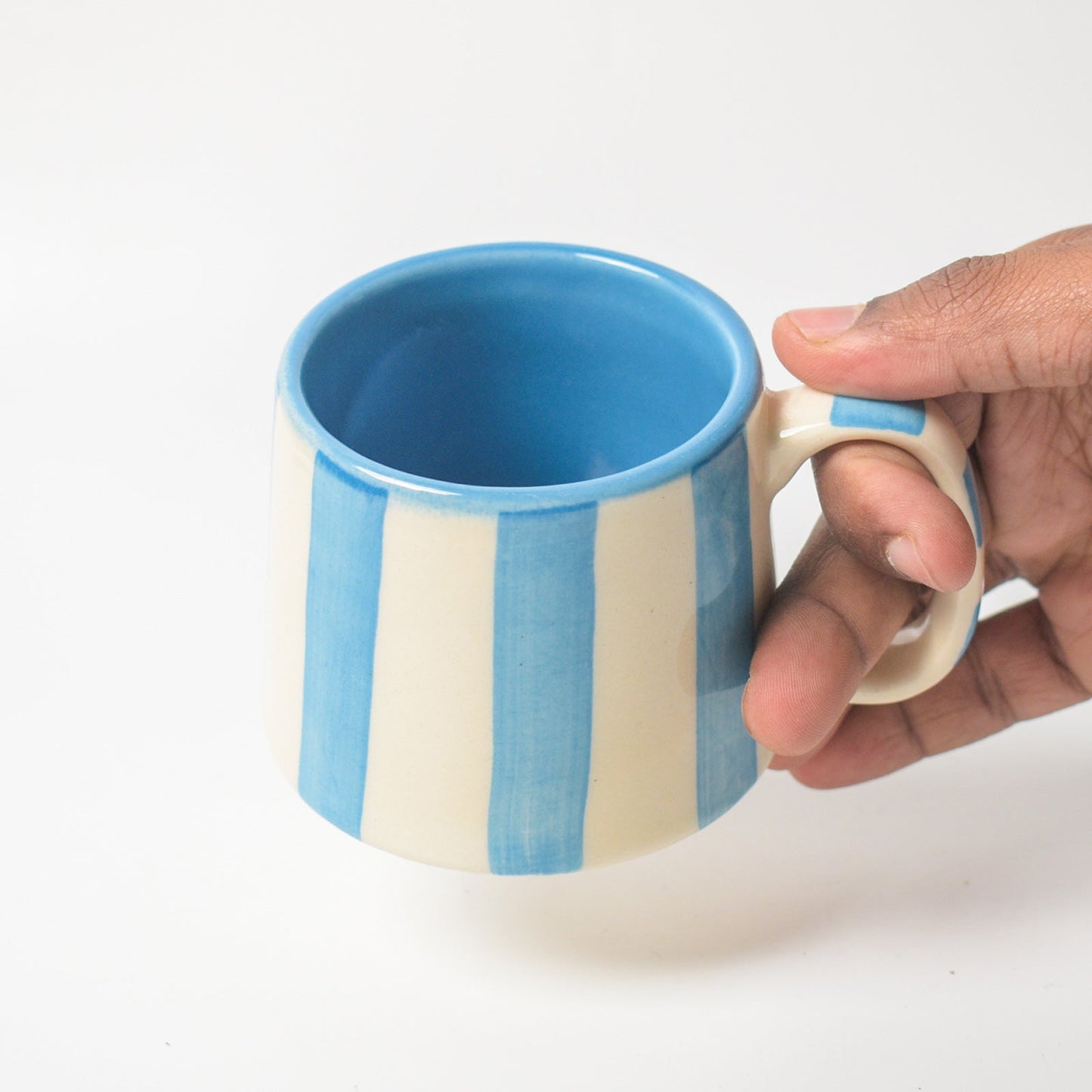 Mug | Hand-painted Vertical Stripes | Light Blue