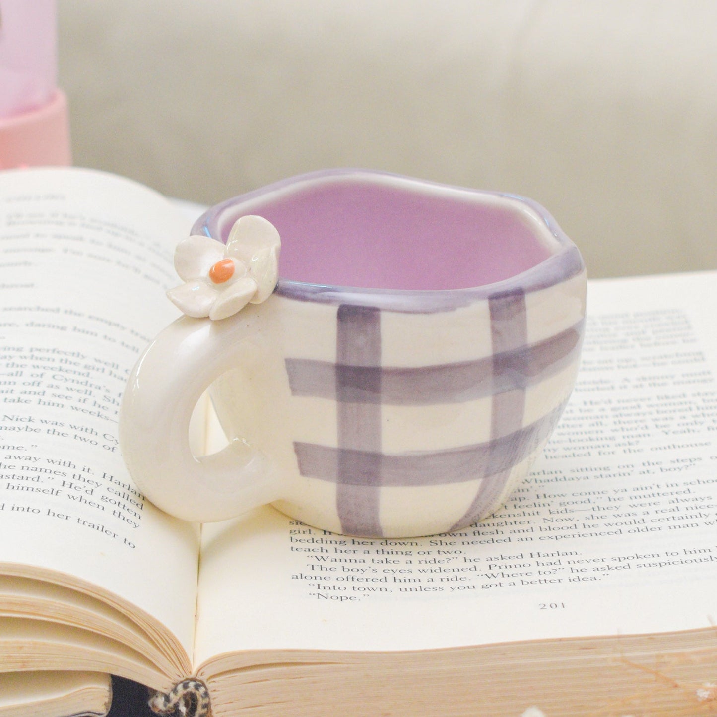 Mug | Ceramic Hand-painted Daisy Design | Purple