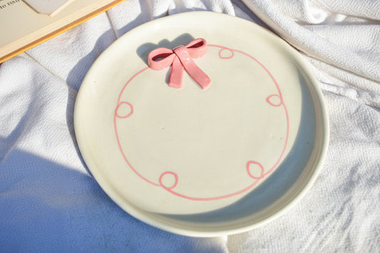Serving Plate | Ceramic 3D Bow | Set of 2, Pink, 7 Inches