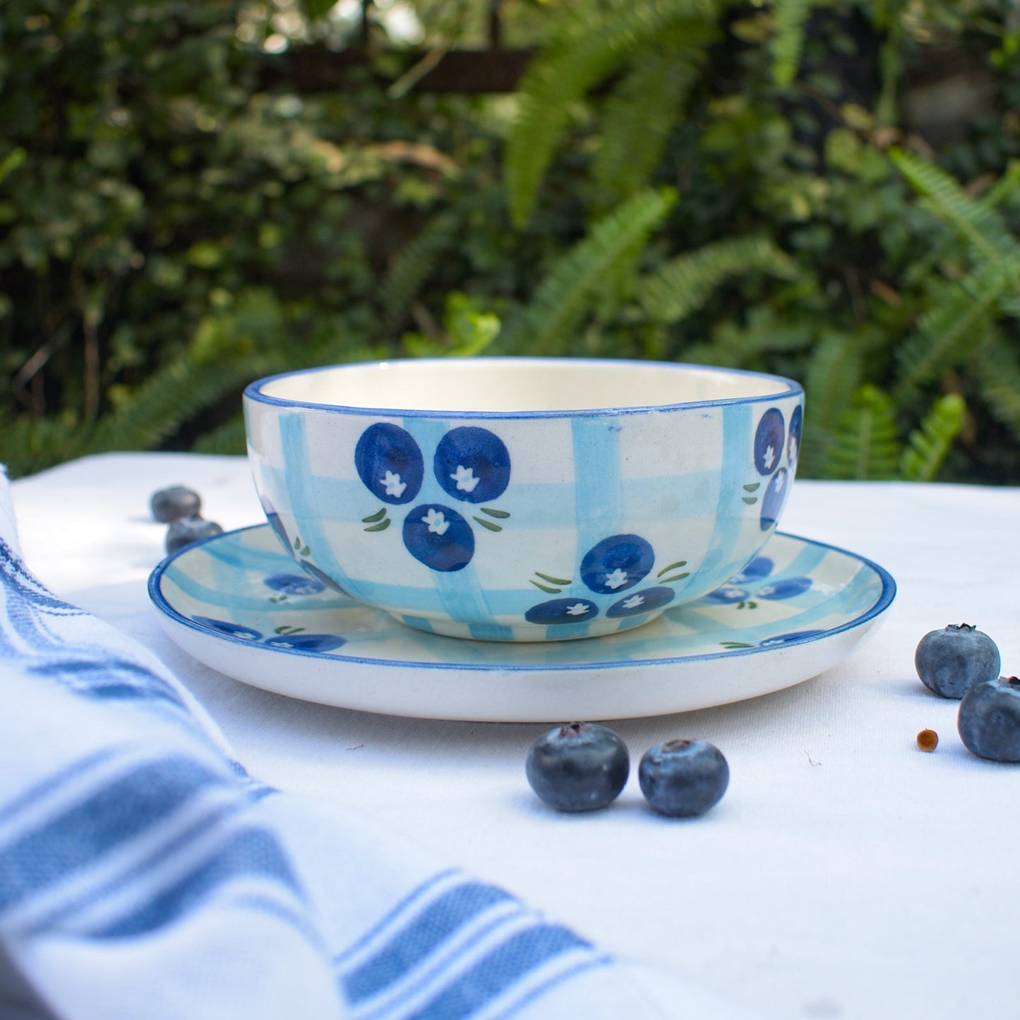Serving Bowl | Hand-painted Blueberry Checks | 5 Inch