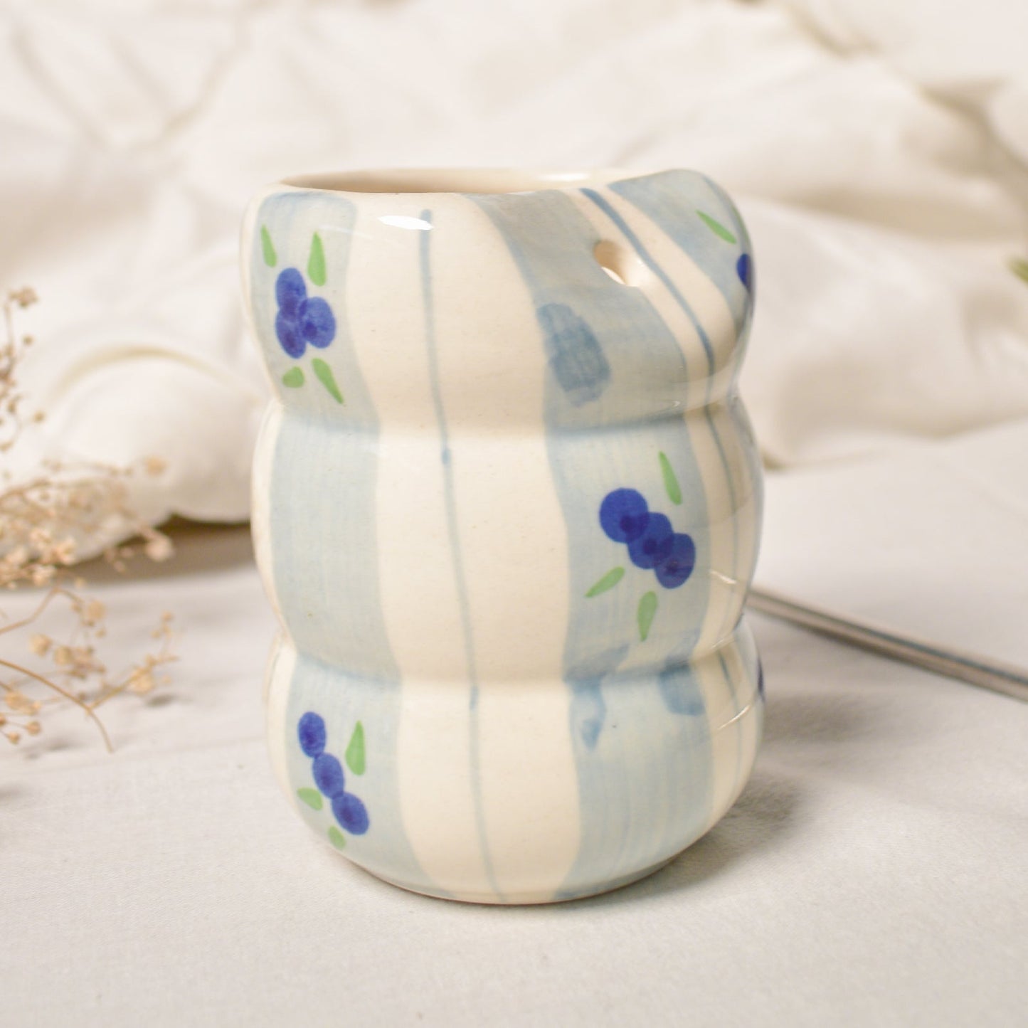 Tumbler | Ceramic Hand-painted With Straw | Blueberry