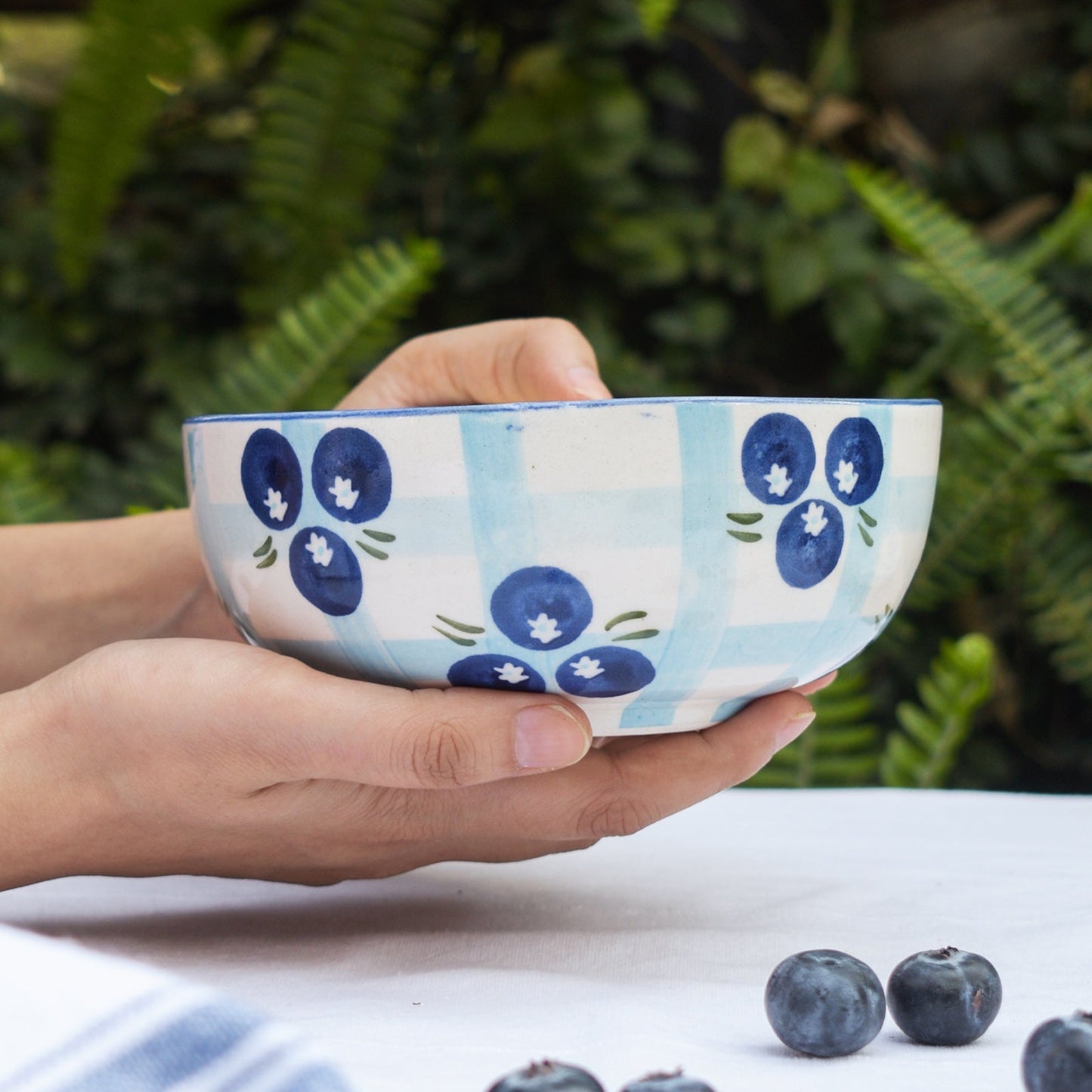Serving Bowl | Hand-painted Blueberry Checks | 5 Inch