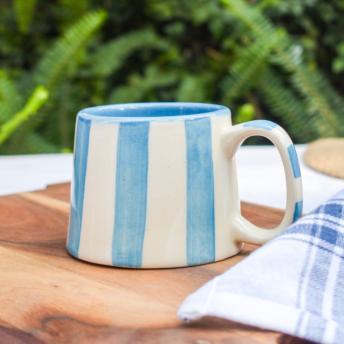 Mug | Hand-painted Vertical Stripes | Light Blue