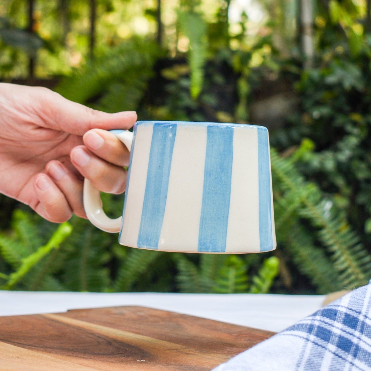 Mug | Hand-painted Vertical Stripes | Light Blue
