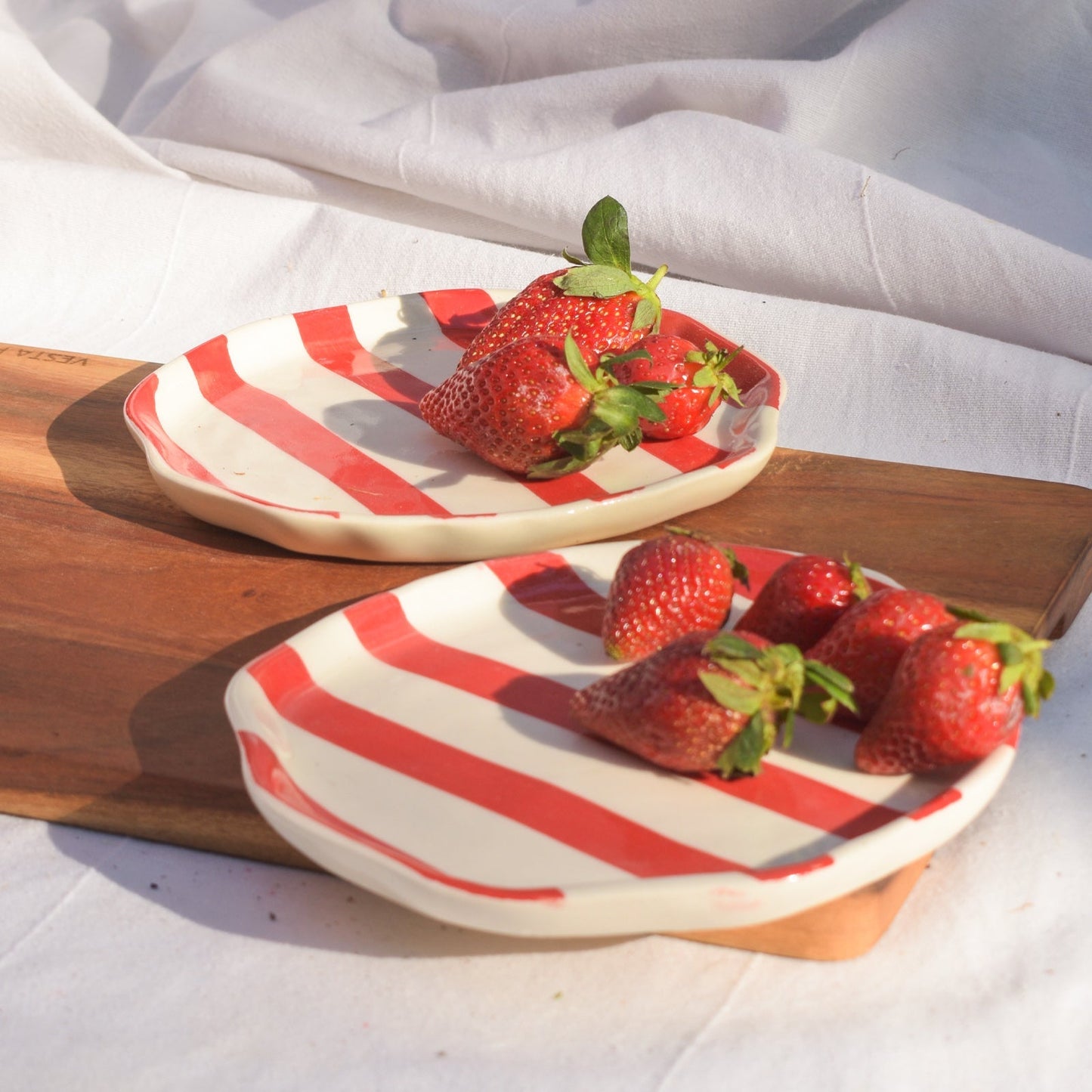 Serving Plate | Ceramic Red Stripe | Set of 2, 5 Inches