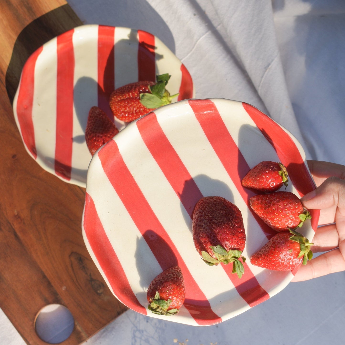 Serving Plate | Ceramic Red Stripe | Set of 2, 5 Inches
