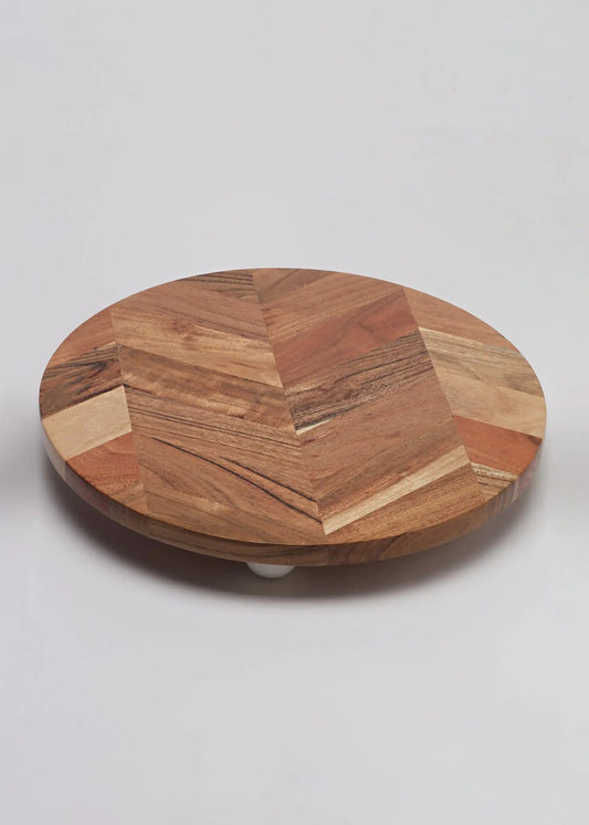 Acacia Wood Raised Serving Platter - Marble Accent
