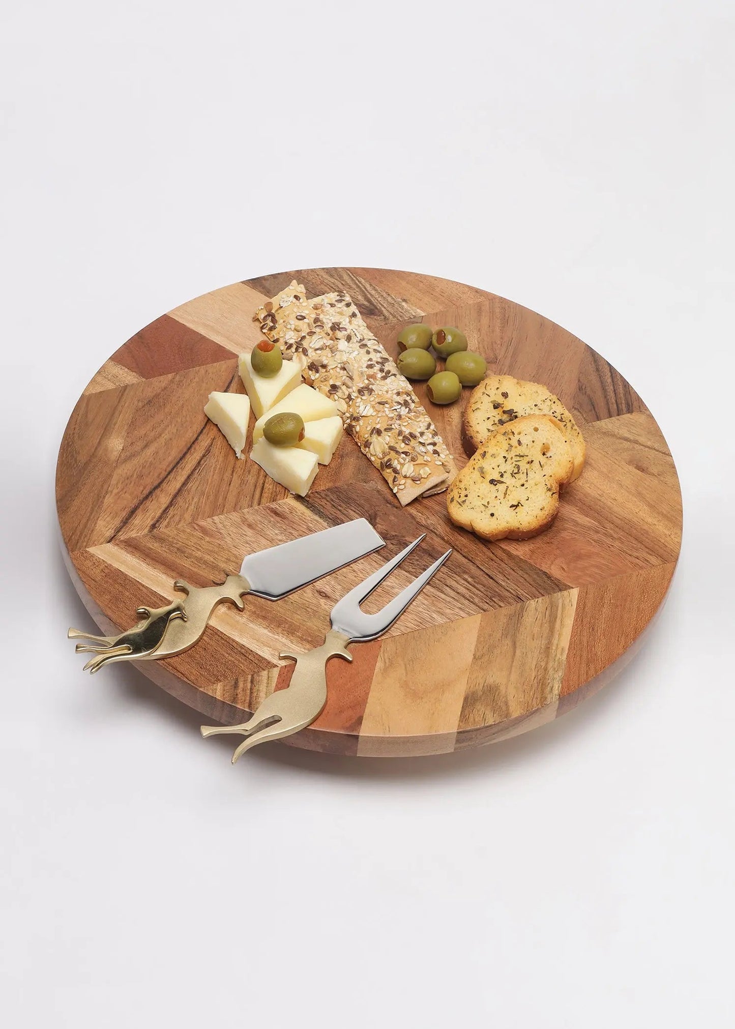 Acacia Wood Raised Serving Platter - Marble Accent