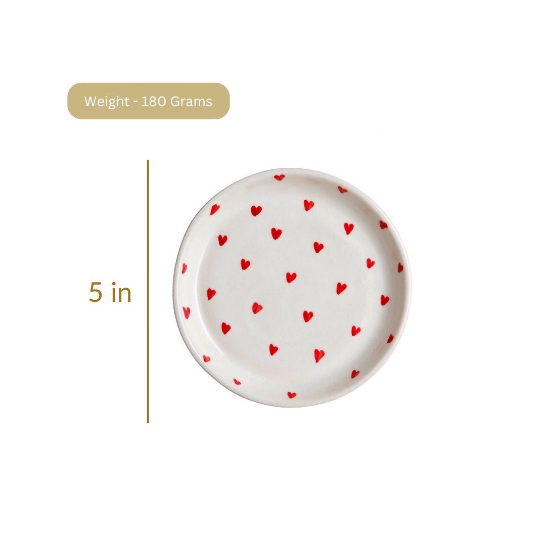 Red Heart Plate – 5 Inch Ceramic Dessert Plate – Microwave & Dishwasher Safe