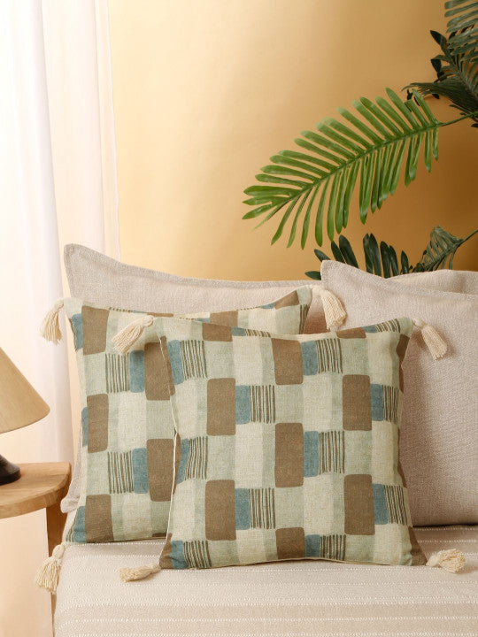 Set of 2 - Multi-Tone Accent Pillowcases – Decorative Home Linens – Durable Poly-Linen Blend – Easy Care – 40cm x 40cm