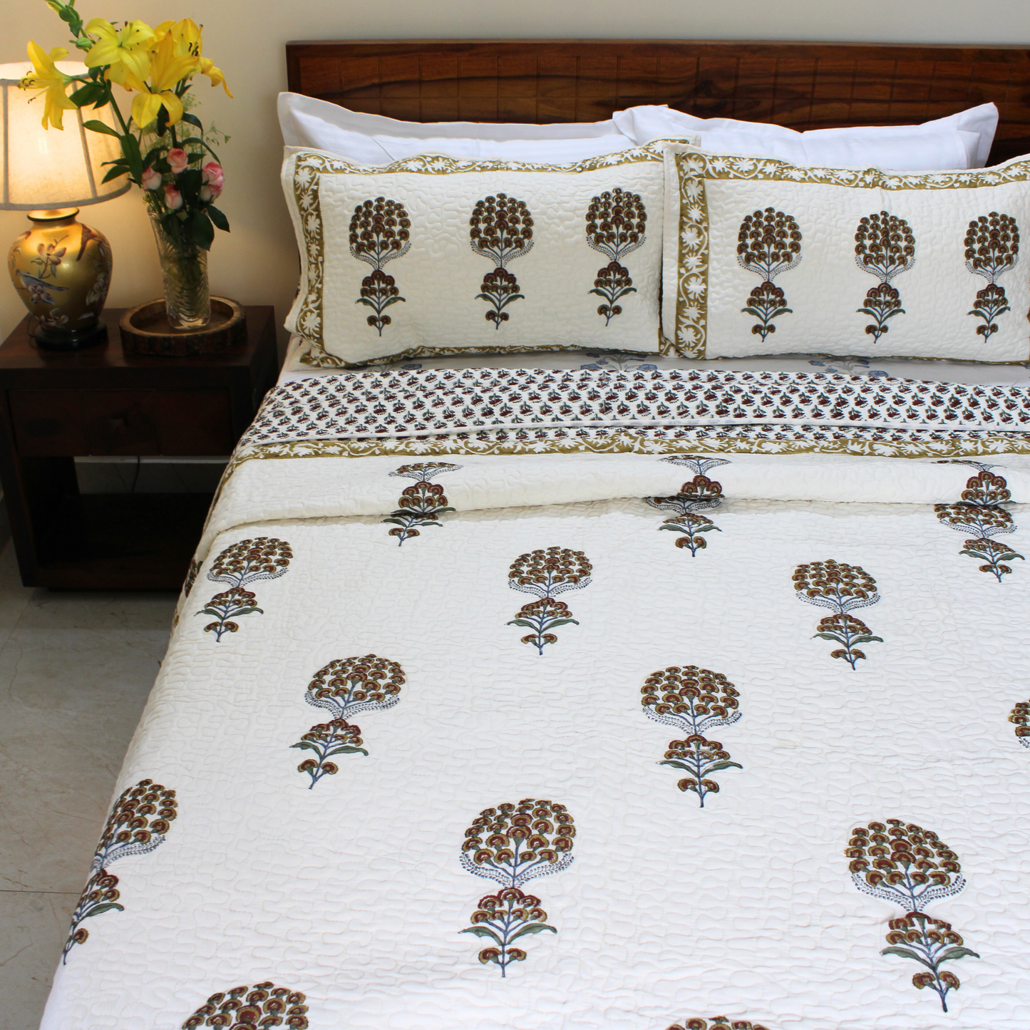 Bedsheet | Handblock Quilted |  3 Pc Set