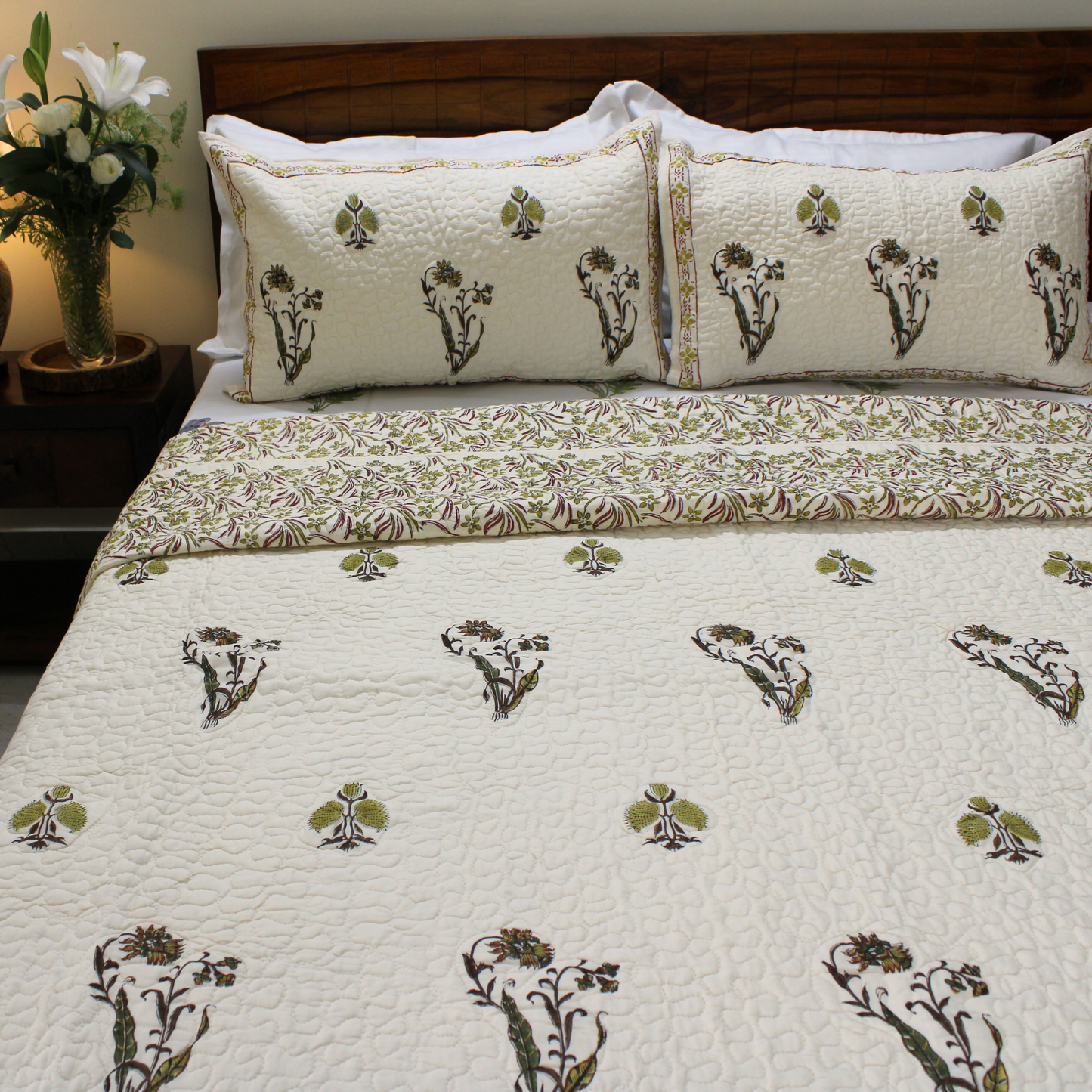 Bedsheet | Handblock Cotton Quilted | Set of 3