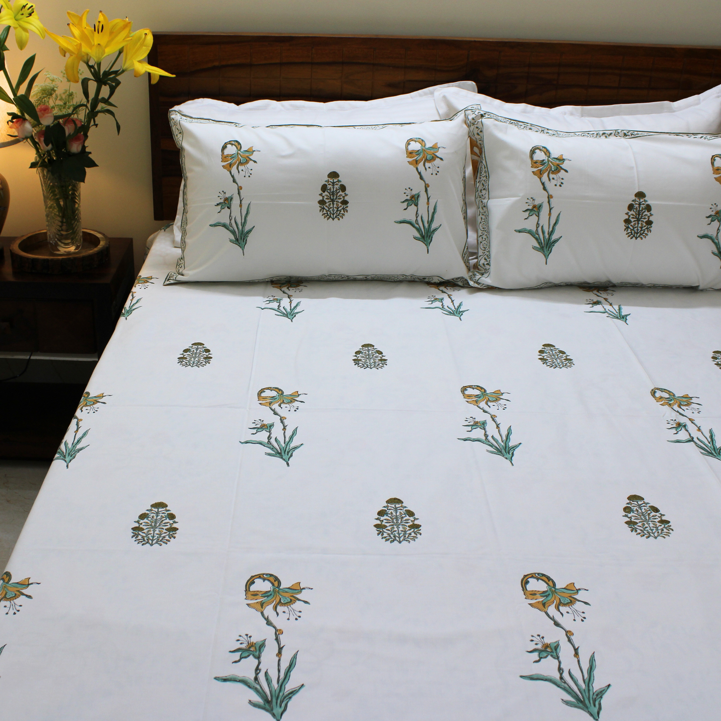 Bedsheet | Cotton Handblock-Printed Garden Floral | Set of 3