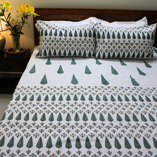 Bedsheet | Cotton Handblock Blooming Garden | Set of 3 Pc