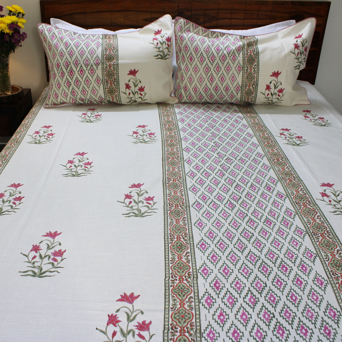 Bedsheet | Cotton Slub Lotus Garden | 3 Pc Set