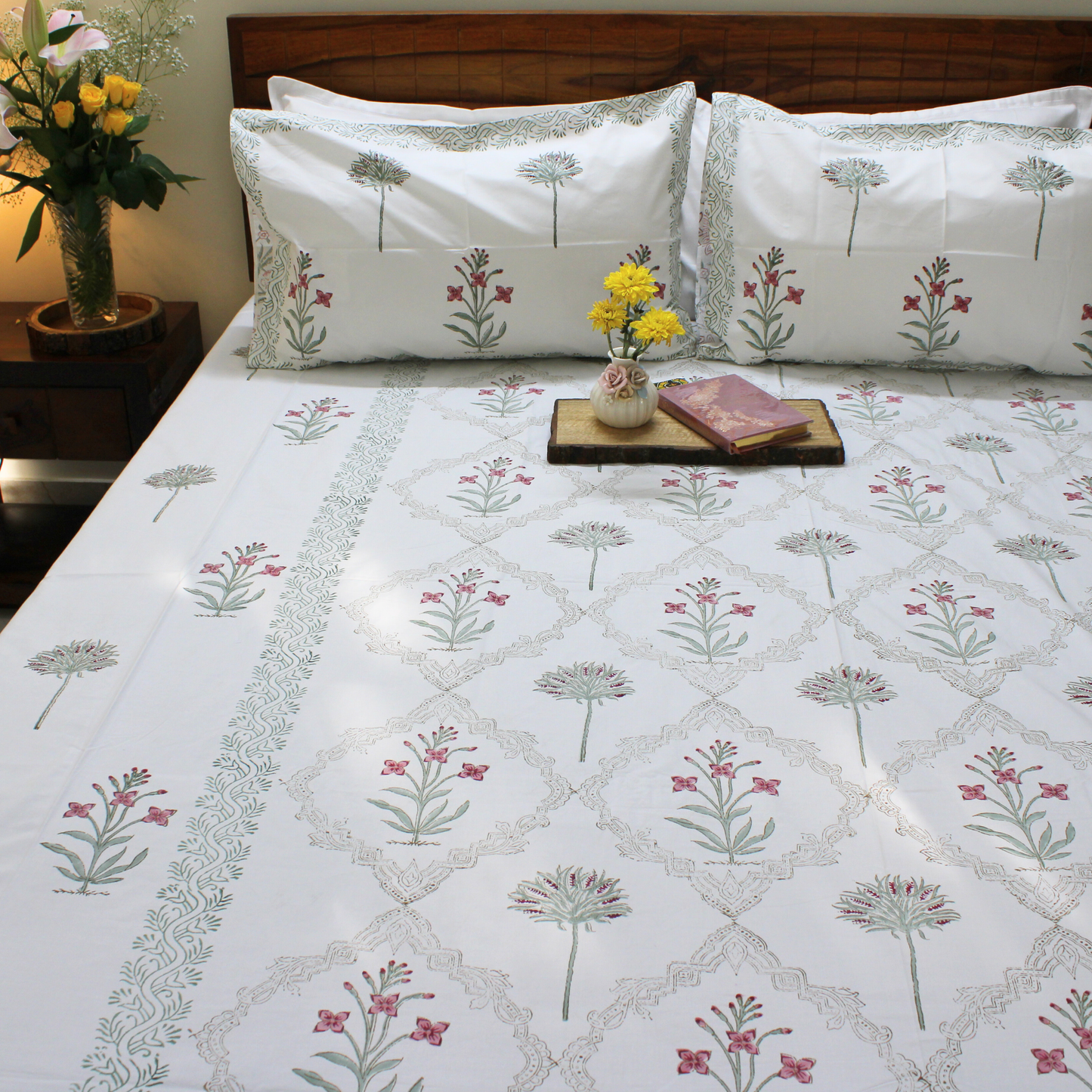 Bedsheet | Handblock Cotton Garden Inspired | Set of 3