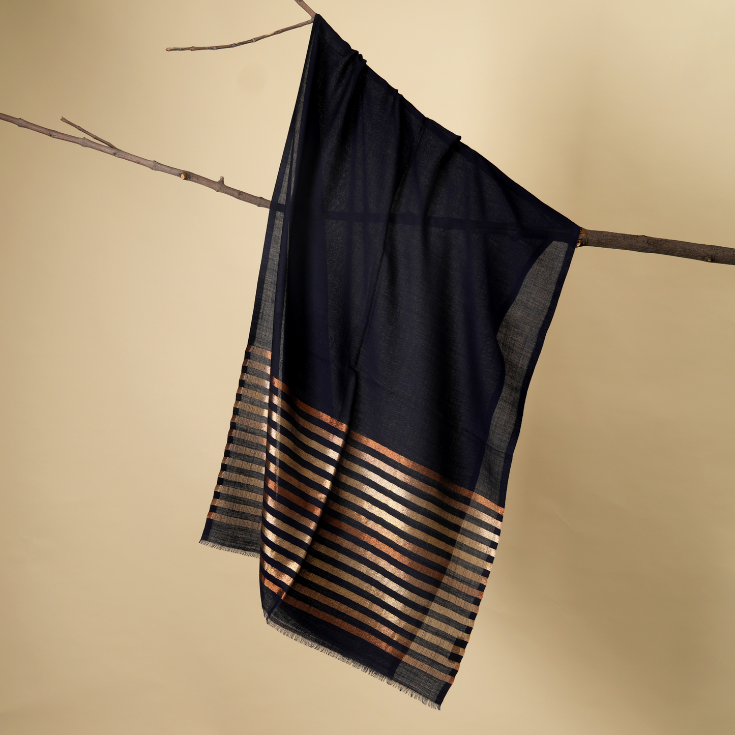 Scarf | Wool Blend Zari Work | Navy Blue