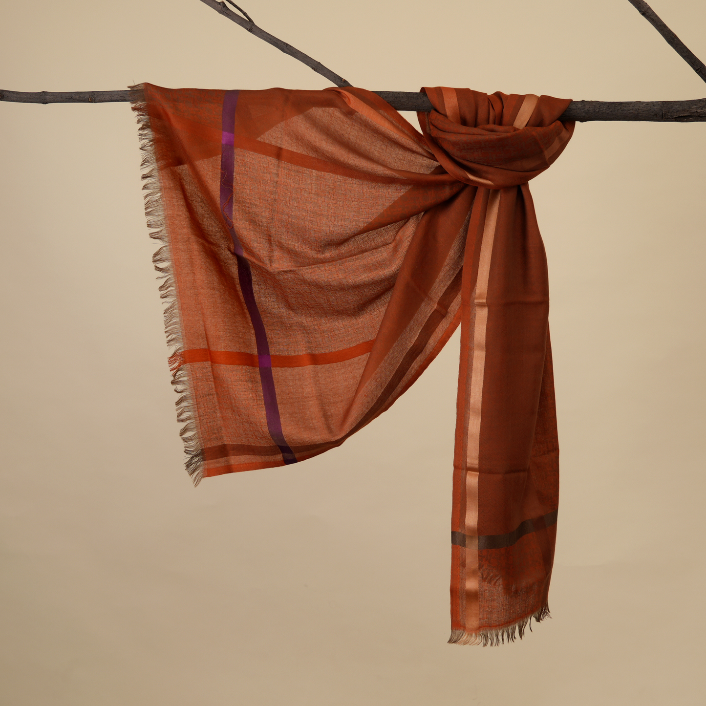 Scarf | Wool Silk Bold Accents | Maroon | Unisex