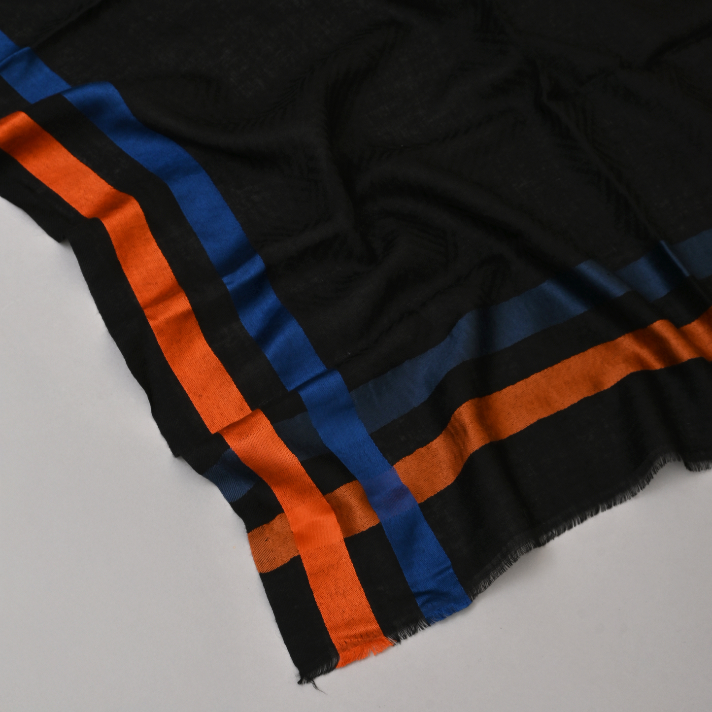 Scarf | Wool Silk Unisex | Black Blue Orange