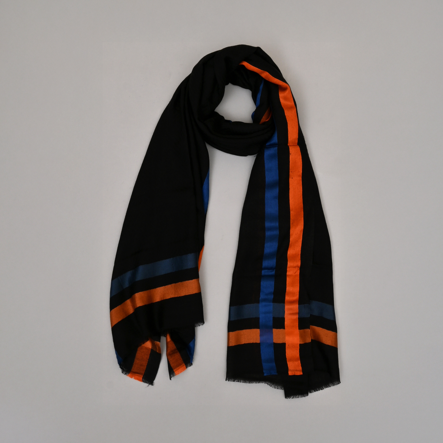 Scarf | Wool Silk Unisex | Black Blue Orange