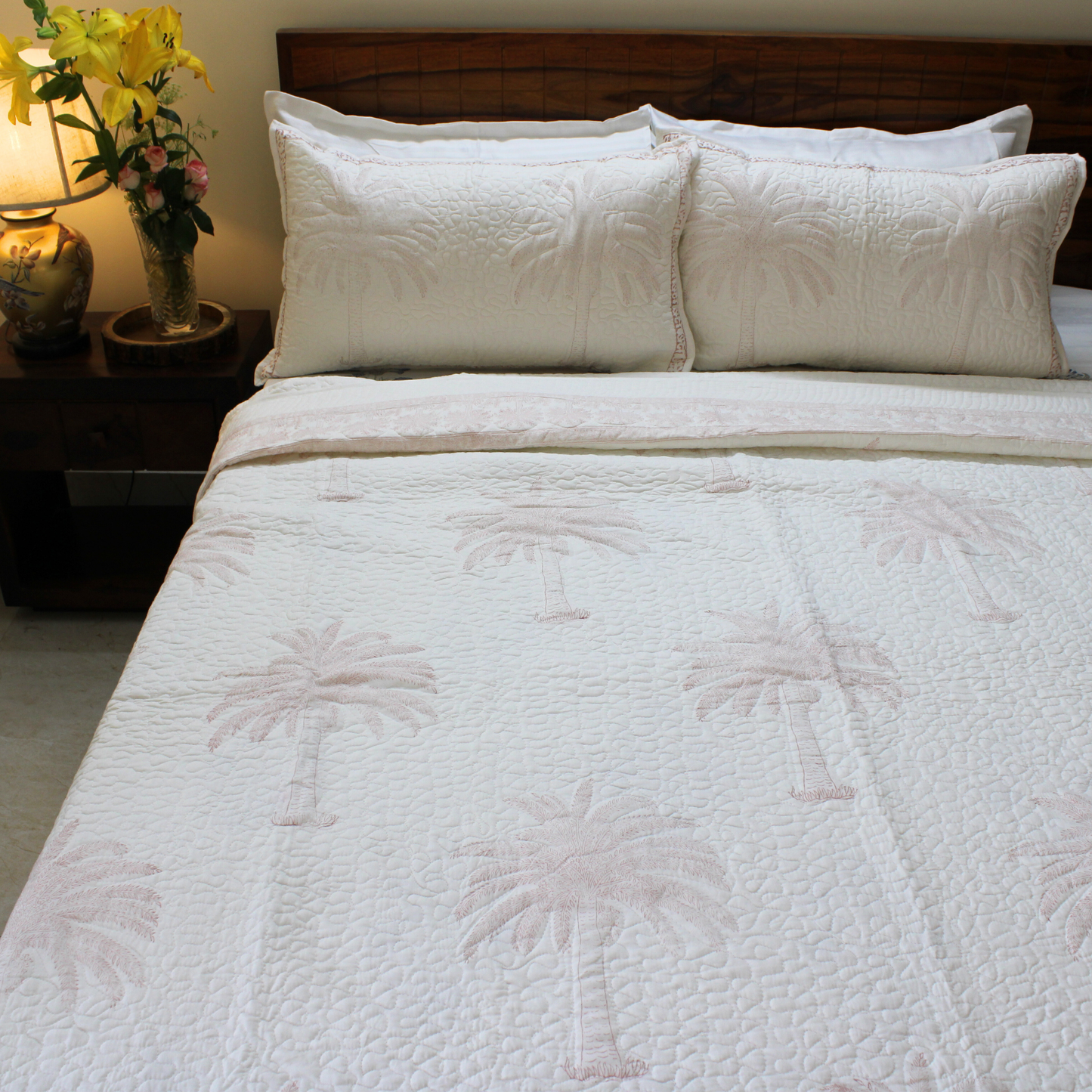 Bedsheet | Handblock Cotton Quilted | 3 Pc Set