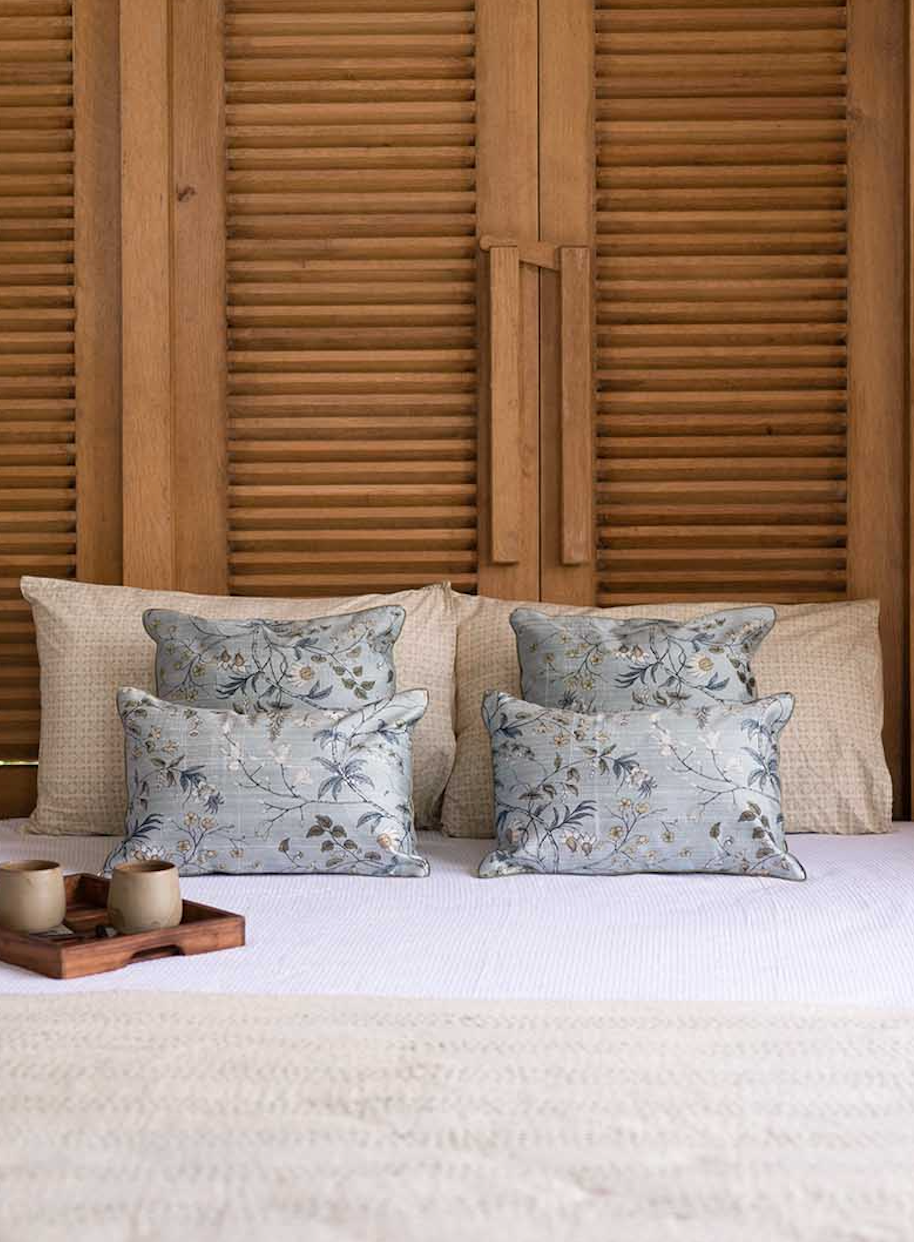 Handwoven Floral Printed Cushion Cover - Morris Inspired