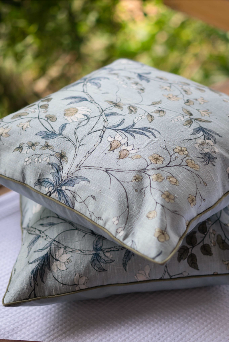 Handwoven Dupion Silk Cushion Cover - William Morris Inspired