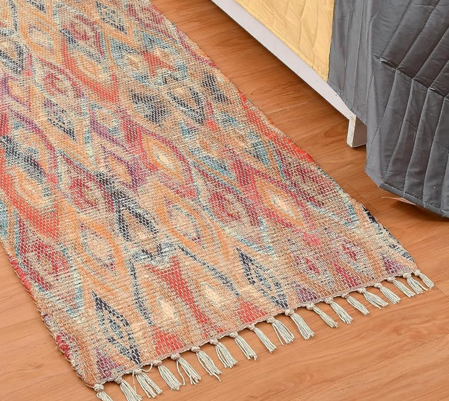 Dhurrie Rug – Handmade Upcycled Fabric – Printed Modern Design (2x5 ft)
