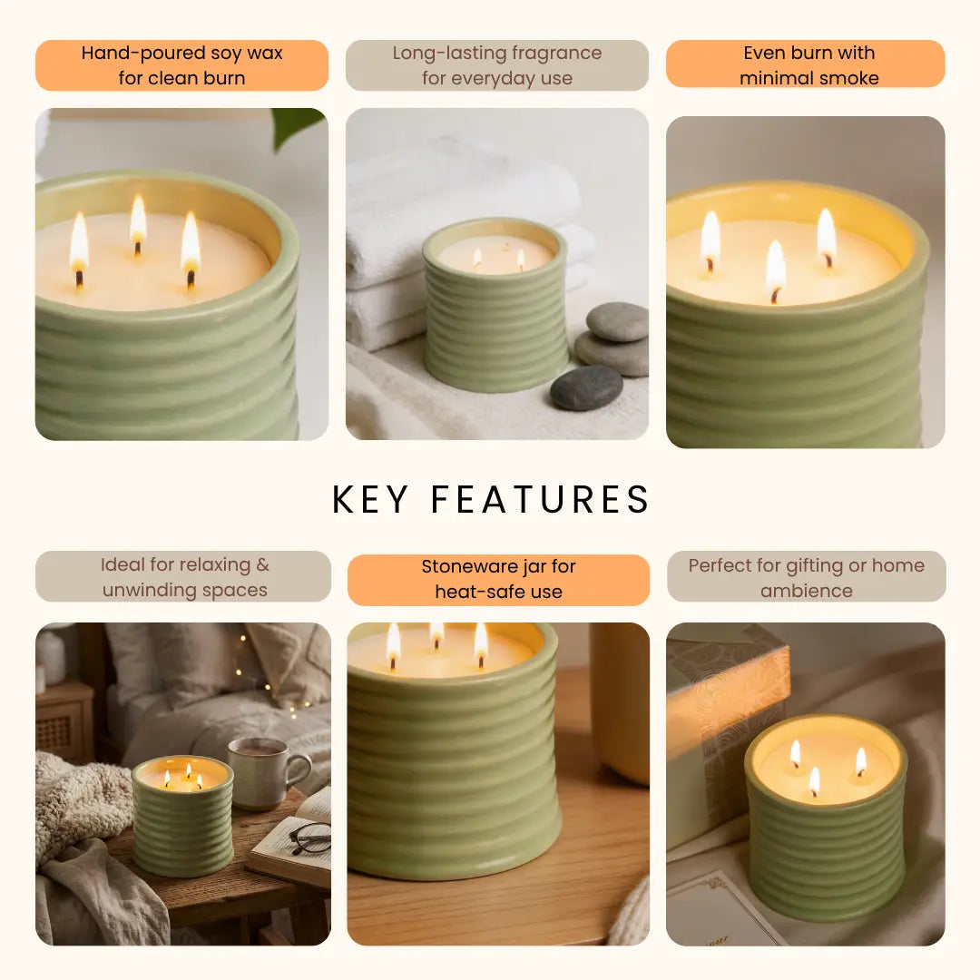 Stoneware Soy Wax Scented Candle - 3-Wick, 500g, Gift Box, Orchid Scent