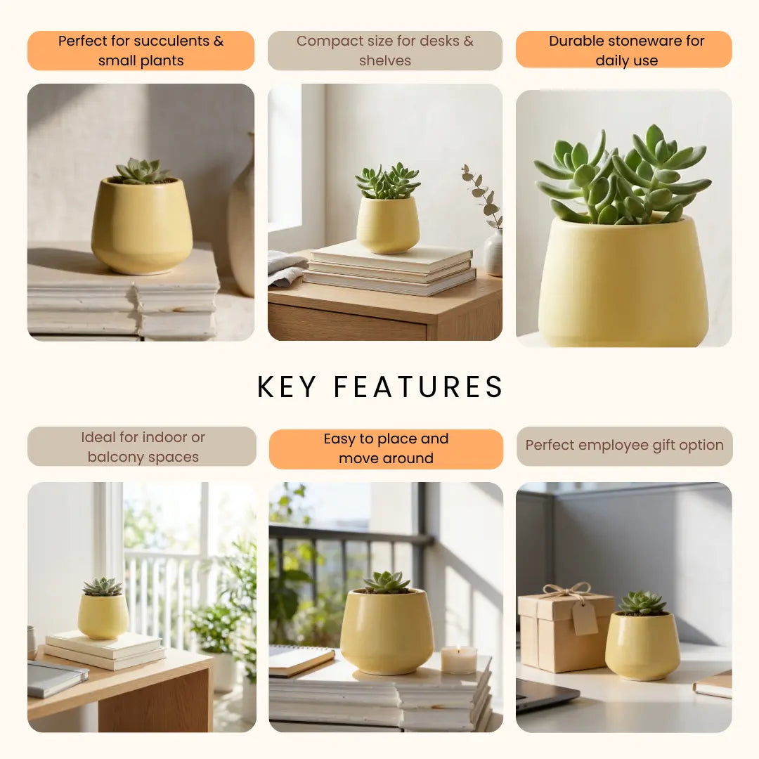 Stoneware Planter - Small Pastel Yellow