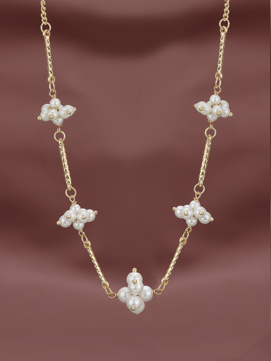 Pearl Bar Statement Necklace – Gold Plated Jewellery – Metal & Artificial Pearl – 40cm Length
