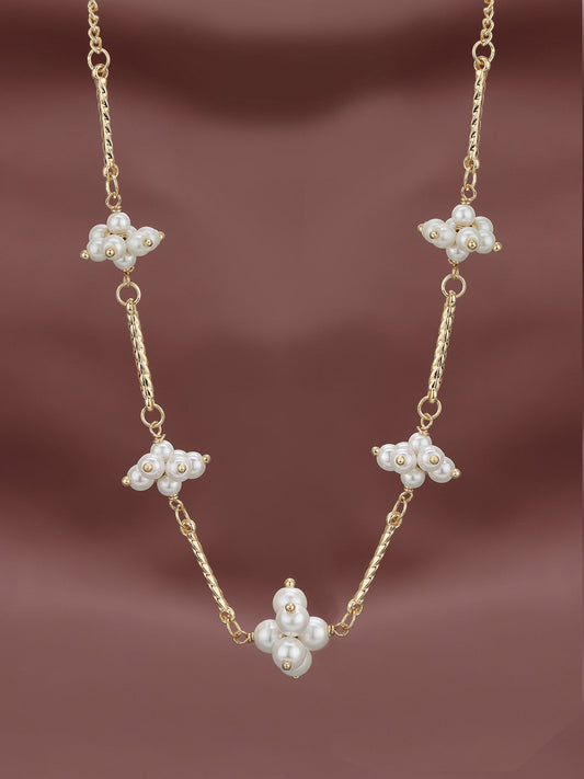 Pearl Bar Statement Necklace – Gold Plated Jewellery – Metal & Artificial Pearl – 40cm Length