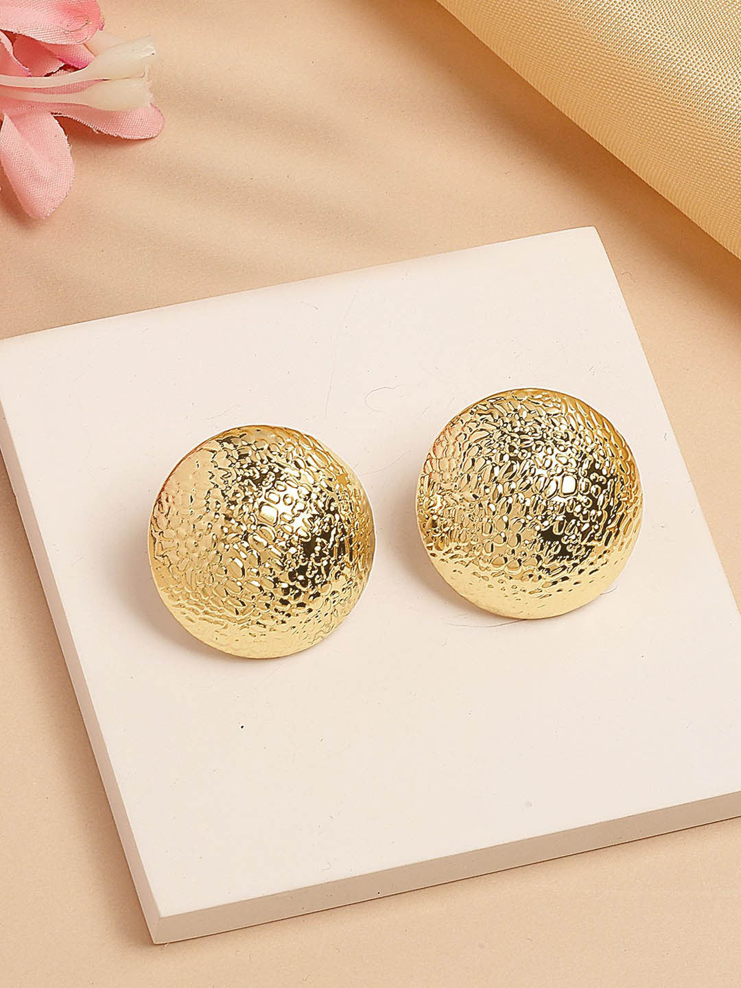 Gold Plated Contemporary Studs – Secure Post Back Earrings – 3cm Pair