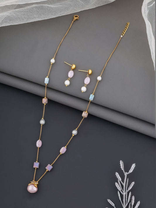 Brass Gold-Plated Necklace – Fashion Jewellery – Gold-Plated Brass with Crystals