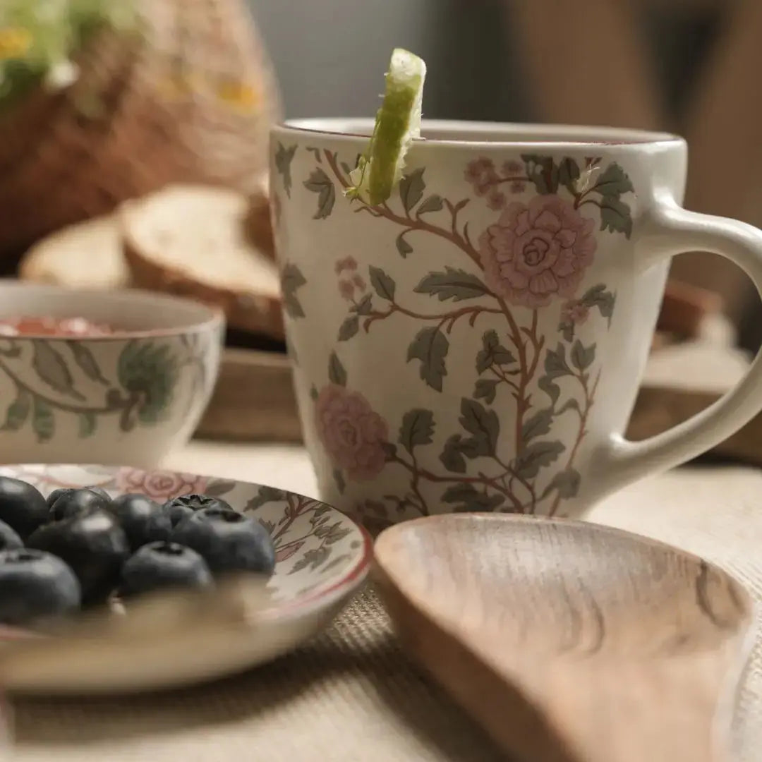 Handcrafted Floral Ceramic Coffee Mug - Stoneware Tea Cup with Pink Flower Design