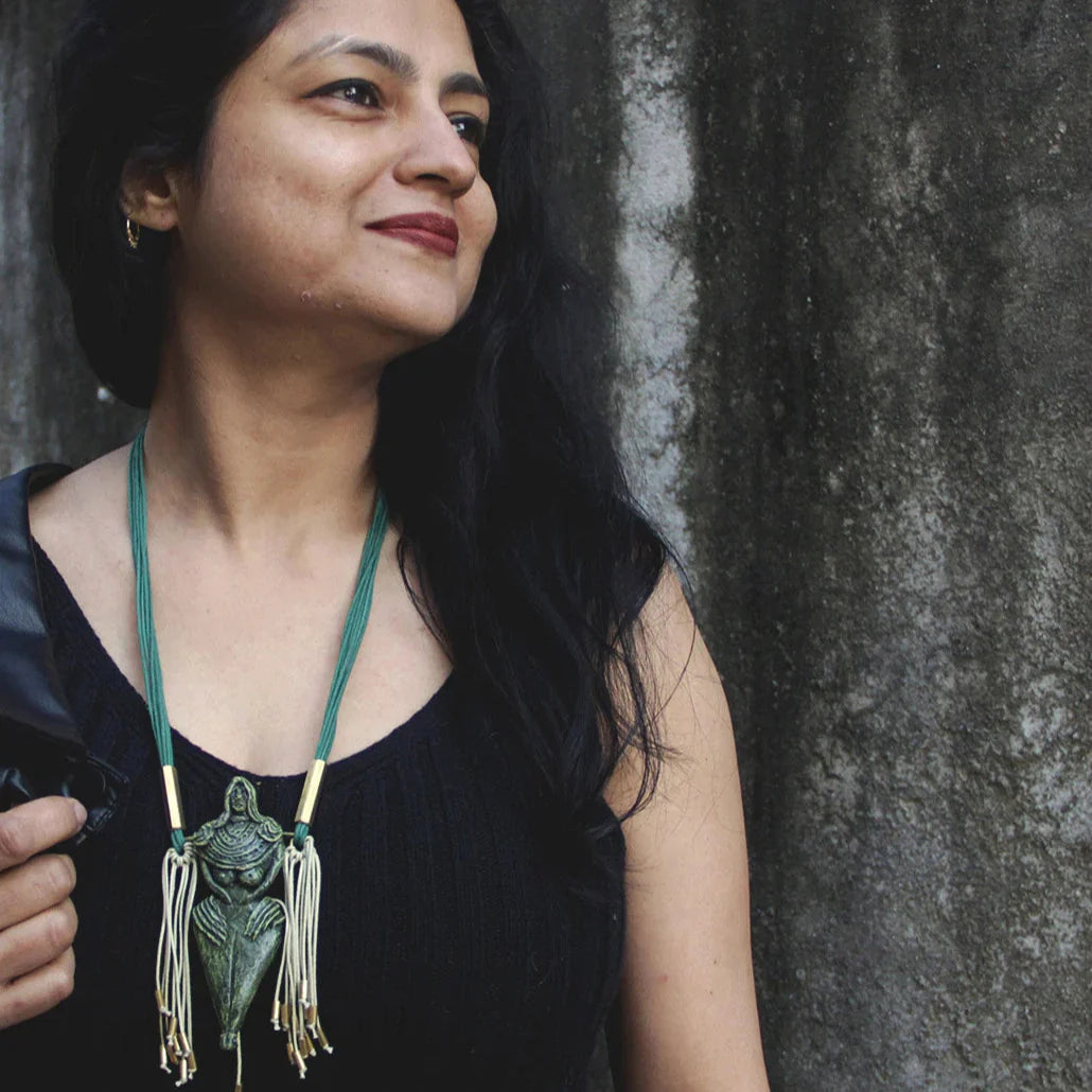 Papier-mache Pendant-Harappan Mother God-Olive green