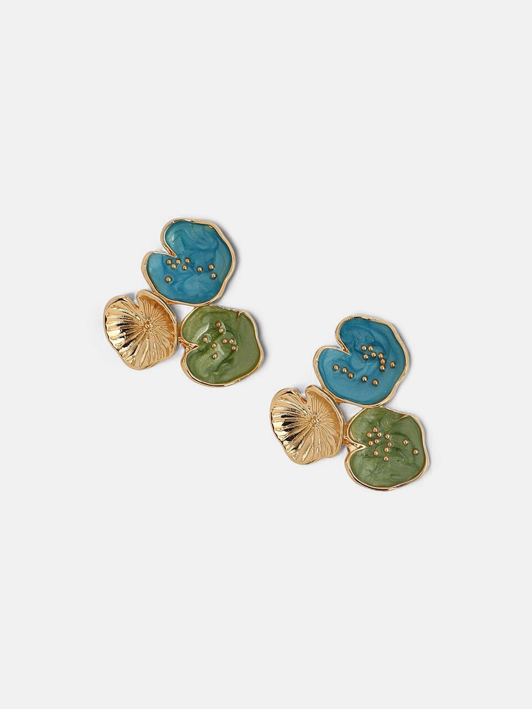 Gold Plated Stud Earrings – Blue Contemporary Design – 2.5 cm