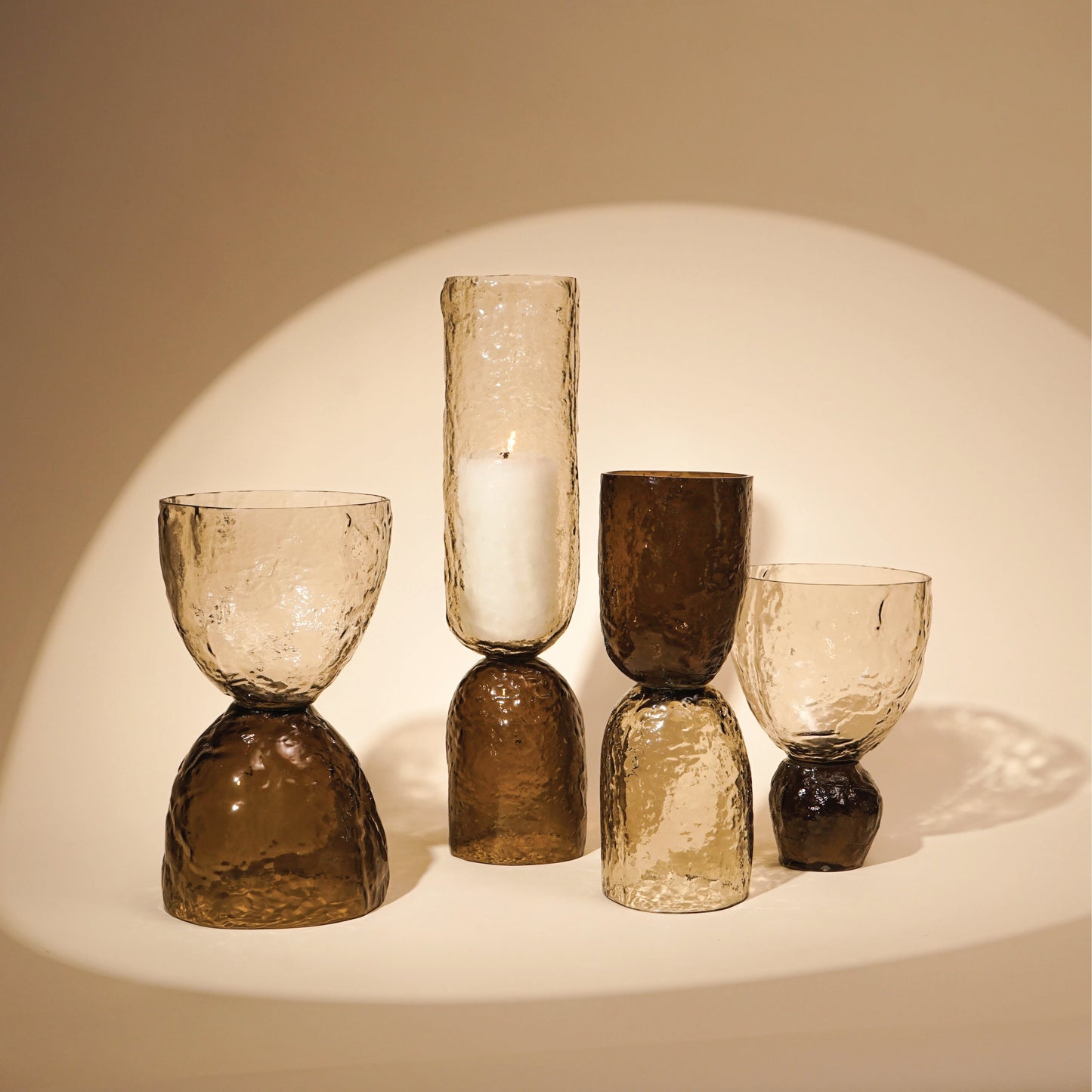 Textured Glass Pillar Candle Holder - Reversible Dual-Toned