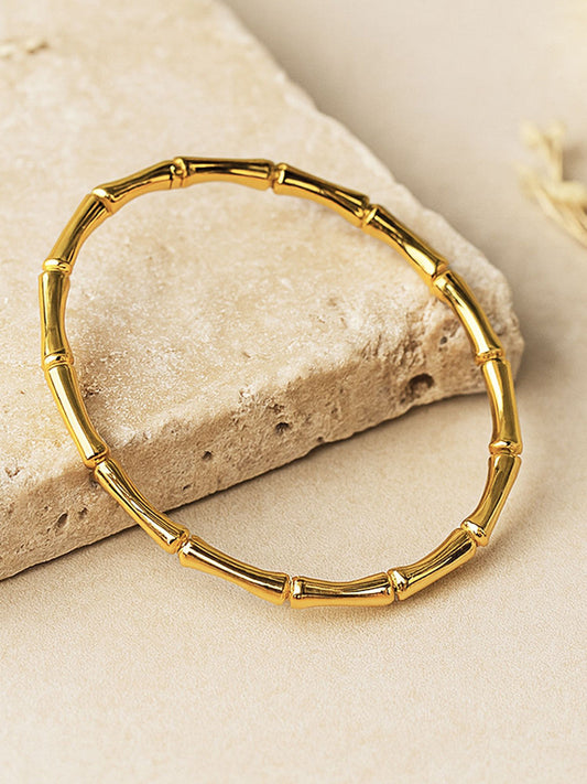 Gold-Plated Bamboo Design Bangle – Fashion Bracelet – Gold-Plated Alloy – Slip-On Style