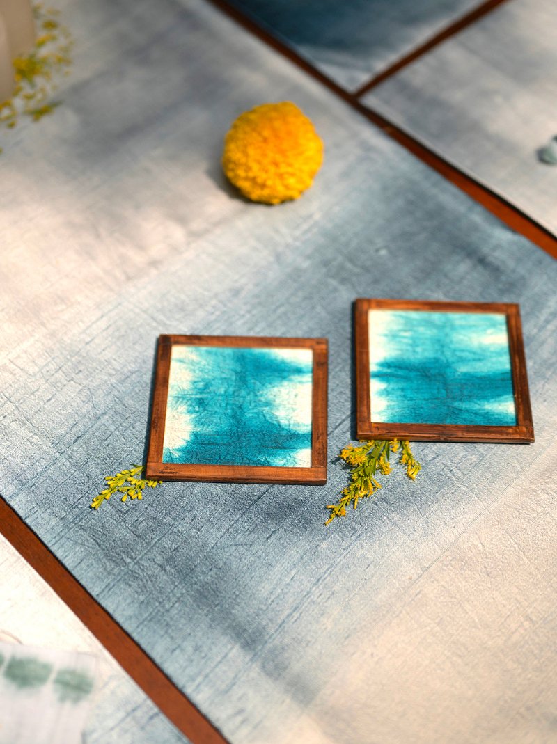 Tie-Dye Dupion Silk Napkin With Holder - Set of 2