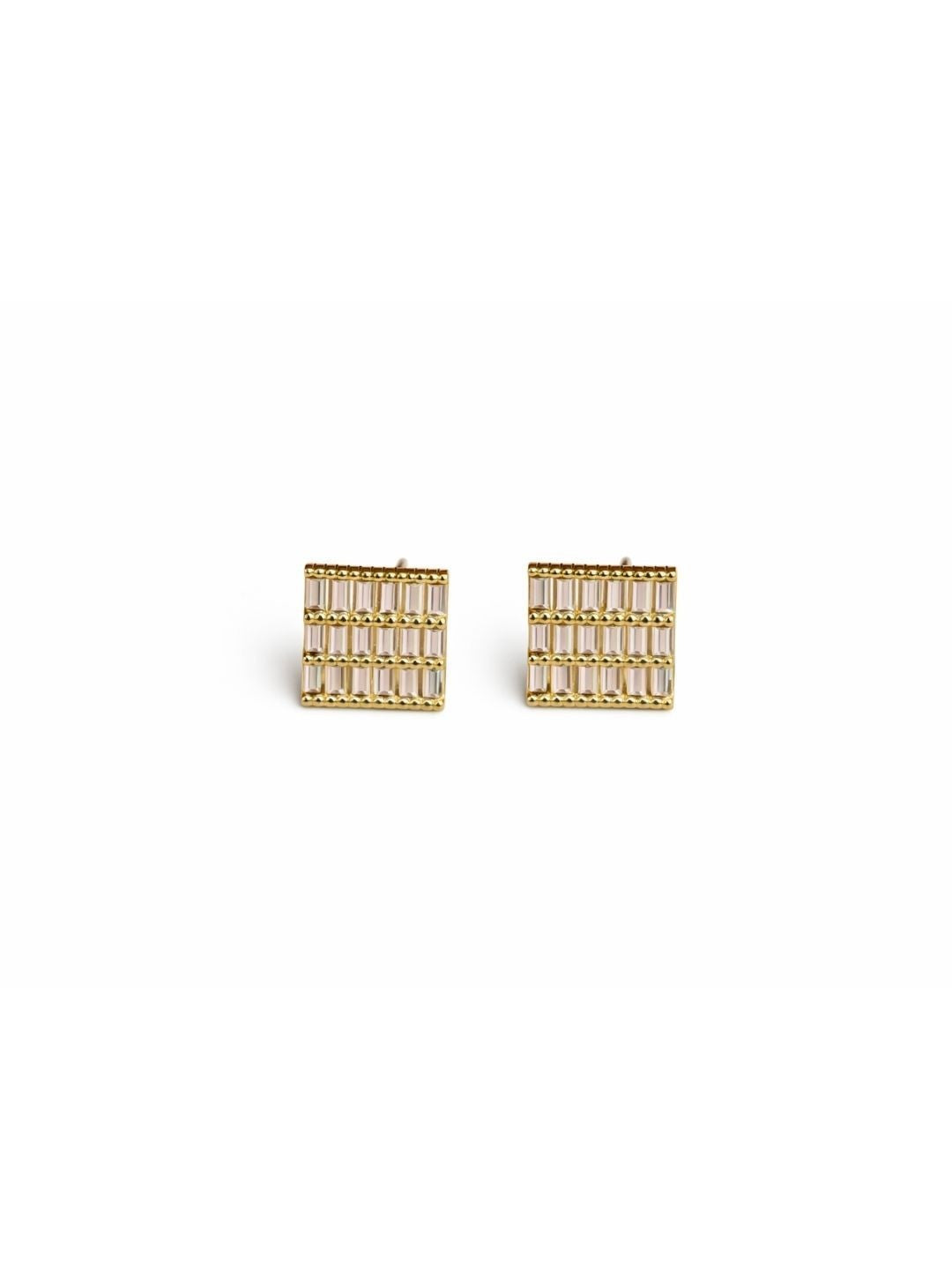 Square Stud Earrings – Rose Gold Plated – American Diamond – Post Back Fastening