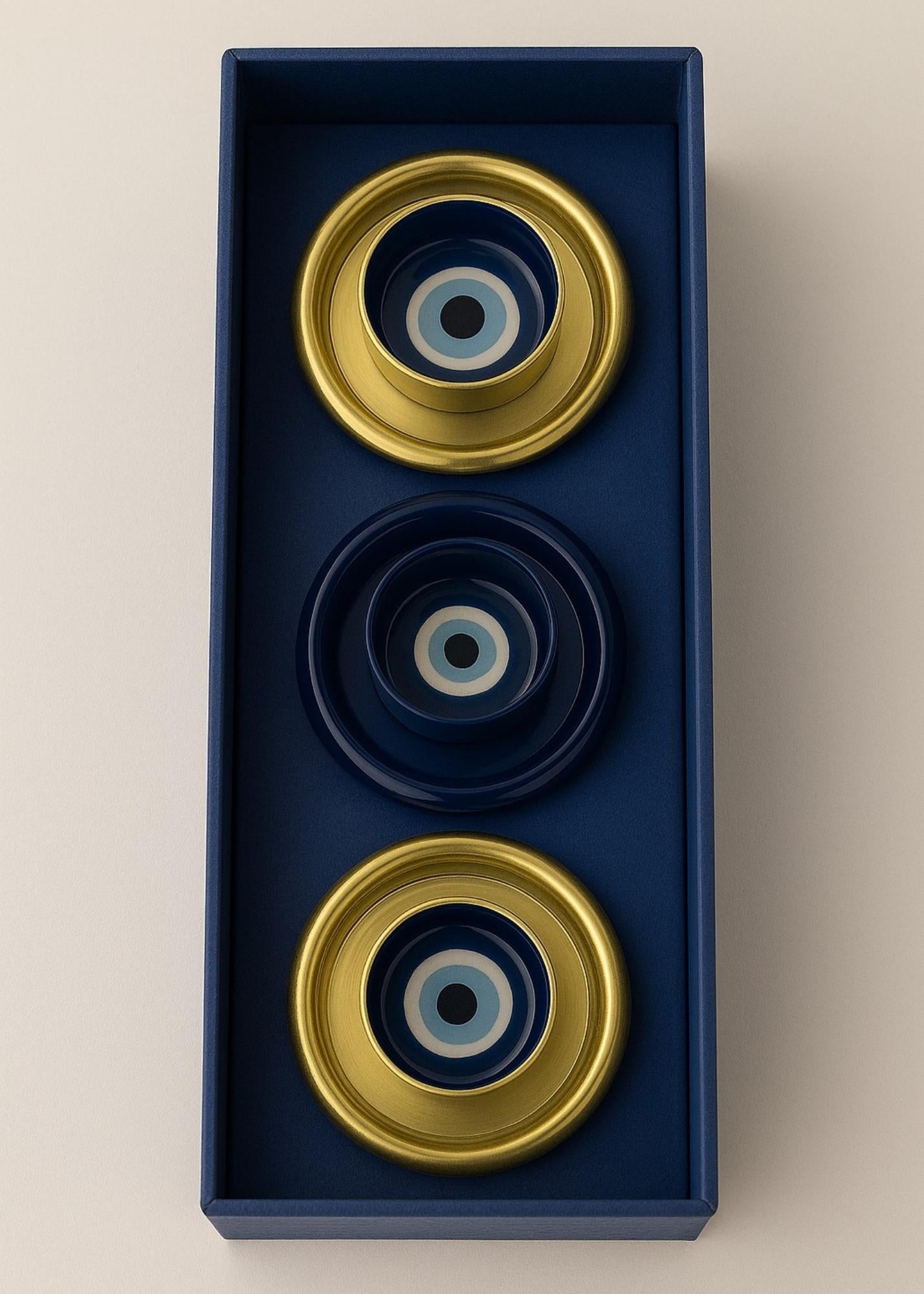Handcrafted Enamel Metal Candle Holder Evil Eye - Set of 3