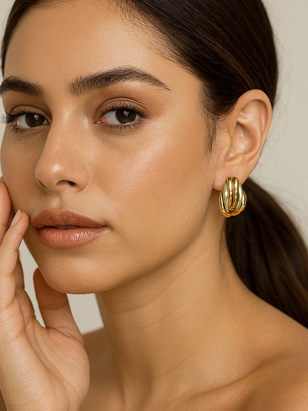 Contemporary Shaped Stud Earrings – Gold-Plated Bi-Tone – 2.5cm