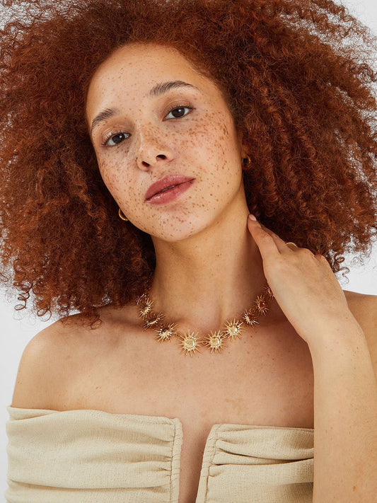 Sun Collar Statement Necklace – Fashion Jewellery – Gold-toned Alloy – 40 cm