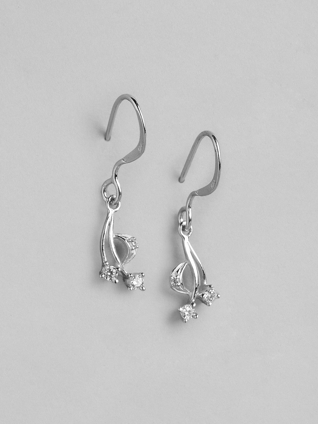 Contemporary Drop Earring – Fine Jewellery – Rhodium Plated Sterling Silver CZ – Tarnish Resistant 1.50 cm